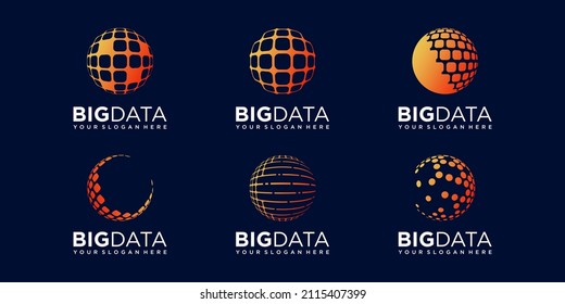 Set von Planeten digitalen Logo Design Vektorvorlage.