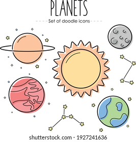 Set of planet doodle icons