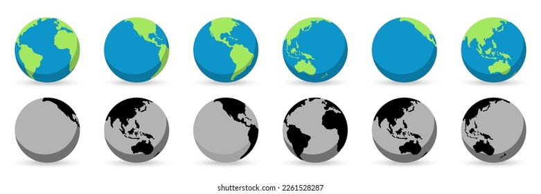 Set of planet earth in a flat design. Globe icon collection