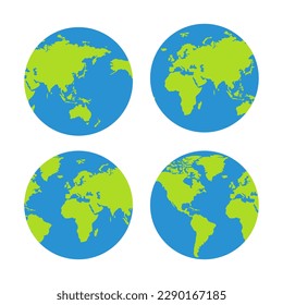 Set of planet earth globe in a flat design style. Vector illustration.