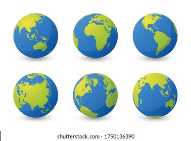 Set of planet earth. Set of earth globe. World maps flat design simple. Isolated premium vector