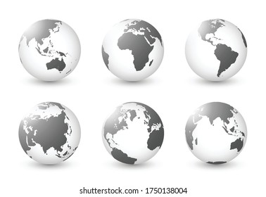 Set of planet earth. Set of earth globe. World maps white black transparency transparent. Isolated premium vector
