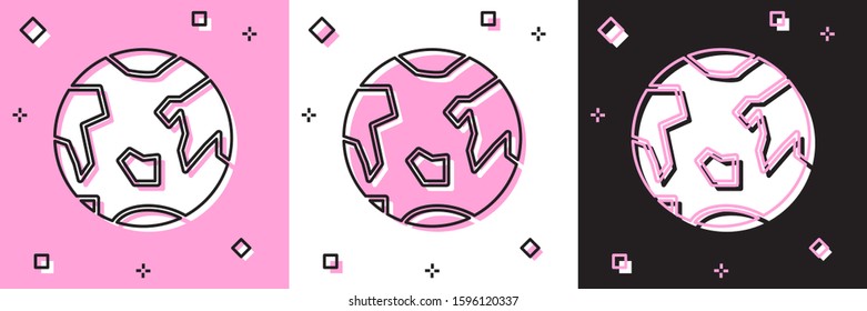 Set Planet Earth icon isolated on pink and white, black background.  Vector Illustration