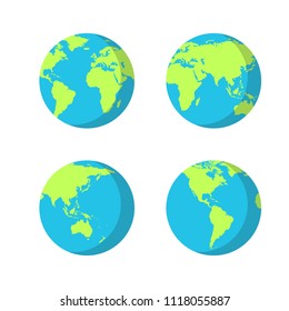 Set of planet Earth icons with different continents positions