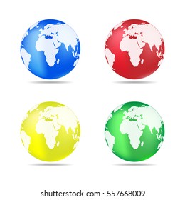 Set of planet Earth icons. Planet Earth with shadow on a white background. Vector illustration.