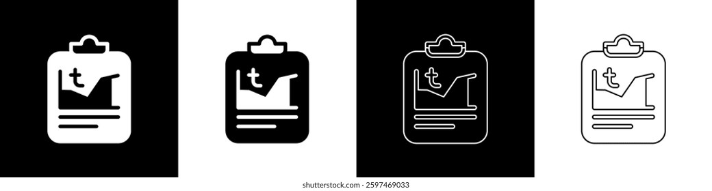 Set Planet earth melting to global warming icon isolated on black and white background. Ecological problems and solutions - thermometer.  Vector