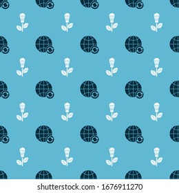 Set Planet earth and a recycling and Light bulb with leaf on seamless pattern. Vector