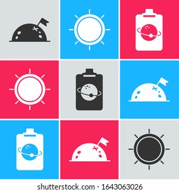 Set Planet with flag, Sun and Planet icon. Vector