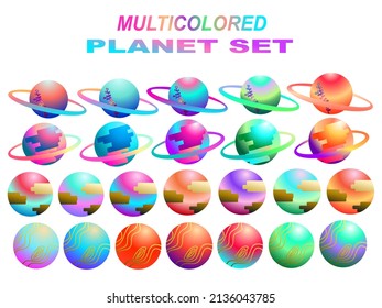 set of planet icon illustrations with different colors
