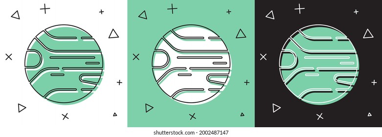 Set Planet icon isolated on white and green, black background.  Vector