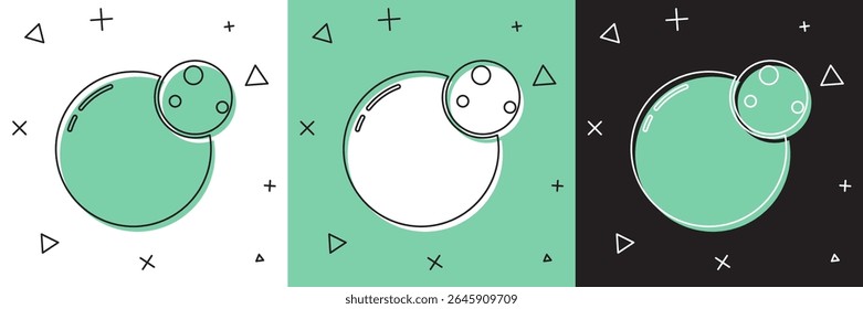 Set Planet icon isolated on white and green, black background.  Vector