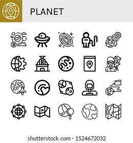 Set of planet icons. Such as Globe, Global, Ufo, Galaxy, Astronaut, World, Observatory, Mars, Map, Astronomer, Earth, Pluto, Astronomy, Global network, Worldwide , planet icons
