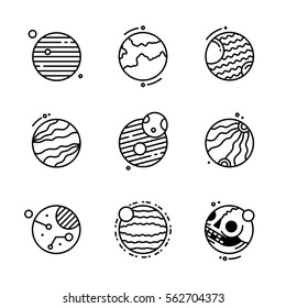 Set of Planet icons, vector space pictogram