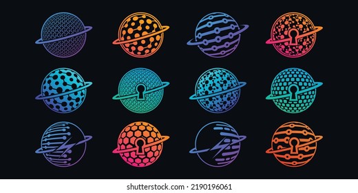 Set planet  logo design unique Premium Vector
