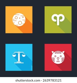 Set Planet Mars, Aries zodiac, Libra and Tiger icon. Vector