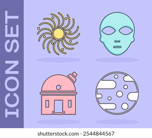 Set Planet Mars, Black hole, Astronomical observatory and Alien icon. Vector