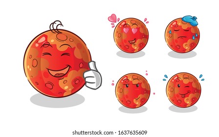 set of planet mars cartoon. emoji with 5 expressive styles. cute chibi cartoon mascot vector