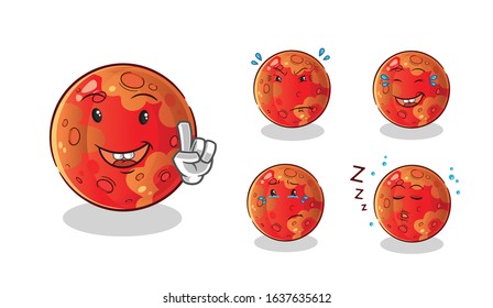 set of planet mars cartoon. emoji with 5 expressive styles. cute chibi cartoon mascot vector