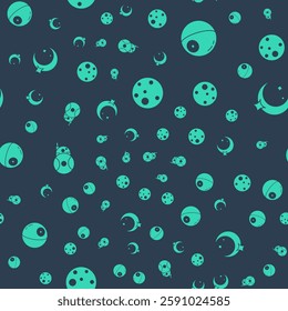 Set Planet Mars, Death star, Robot and Moon and stars on seamless pattern. Vector