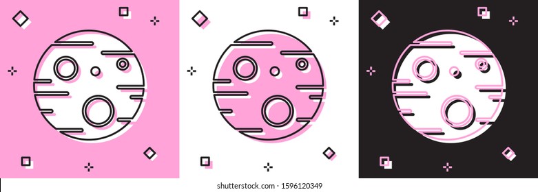 Set Planet Mars icon isolated on pink and white, black background.  Vector Illustration