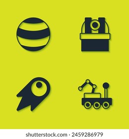 Set Planet, Mars rover, Comet falling down fast and Astronomical observatory icon. Vector