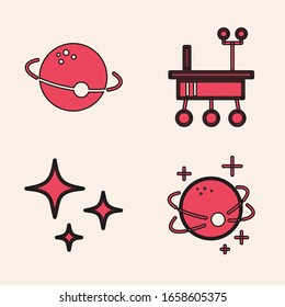 Set Planet, Planet, Mars Rover und Falling Star Symbol. Vektorillustration