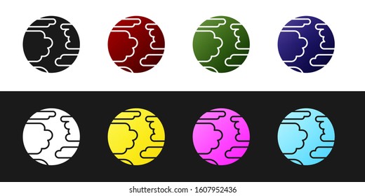 Set Planet Mercury icon isolated on black and white background.  Vector Illustration