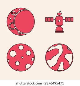 Set Planet, Moon, Satellite and Moon icon. Vector