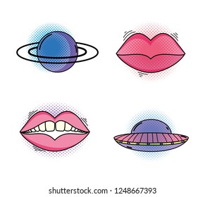 set planet and mouth fashion patch