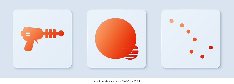 Set Planet, Ray pistola y constelación de Oso Grande. Botón cuadrado blanco. Vector