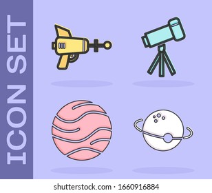 Set Planet, Ray gun, Planet and Telescope icon. Vector