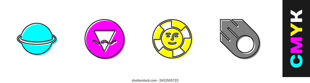 Set Planet Saturn, Earth element, Sun and Comet icon. Vector