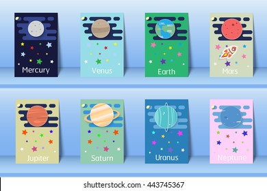 set of planet in solar system in a card style
