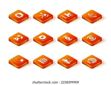 Set Planet, Space capsule, Alien, Mars rover, Cosmic ship, Radar and  icon. Vector