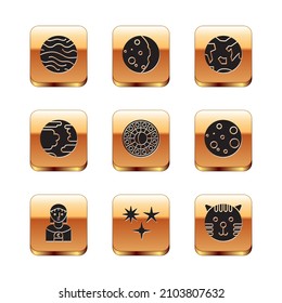 Set Planet Venus, Astrology Woman, Falling Star, Horoscope Circle, Mercury, Earth, Tiger Zodiac And Eclipse Of The Sun Icon. Vector