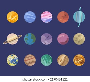 Set of planets. Colorful set of isolated objects. Space background. 