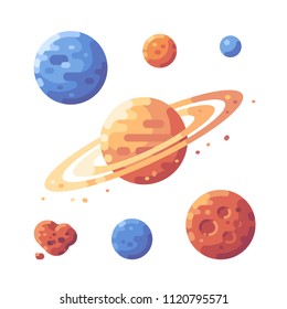 Set of planets flat illustration. Space objects flat icons.