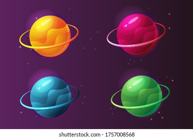 Un conjunto de planetas para el diseño de juegos o aplicaciones. Ilustración vectorial.