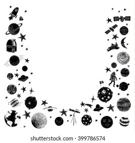 Set of planets icon, hand drawn vector illustration.