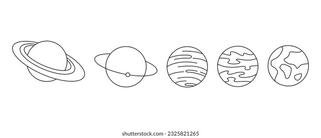 Set planets isolated on a white background. Vector illustration in outline style. For cards, logo, decorations, invitations, boho designs.