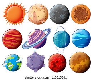 Set of planets and moons illustration