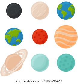 set of planets of the solar system in flat style. Vector illustration
