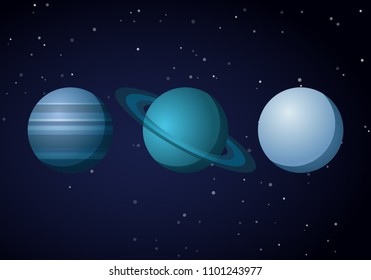 Set of Planets of Solar System. Vector Illustration. Flat Style. Graphic Design for Education Classes, Study Books, Planetarium, Flayers, Banners, Posters, Cards.