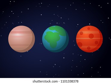 Set of Planets of Solar System. Vector Illustration. Flat Style. Graphic Design for Education Classes, Study Books, Planetarium, Flayers, Banners, Posters, Cards.