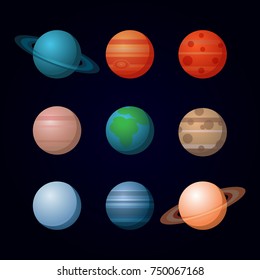 Set of Planets of Solar System. Vector Illustration. Flat Style. Graphic Design for Education Classes, Planetarium, Flayers, Banners, Cards.