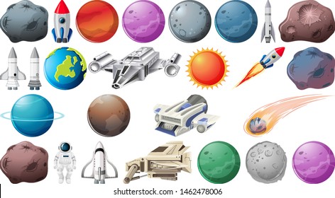 Set of planets and space obejcts illustration