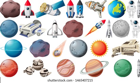 Set of planets and space obejcts illustration