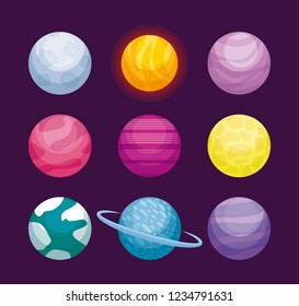 set of planets space universe icon
