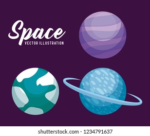 set of planets space universe icon