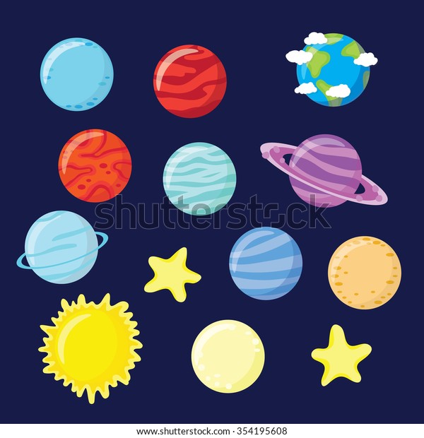 Set Planets Stars Sun Moon Vector Stock Vector Royalty Free 354195608